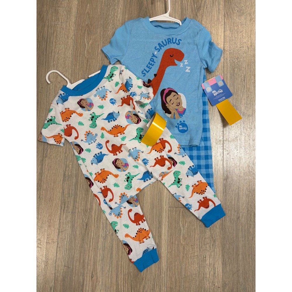 Ms Rachel Toddler Pajama Set 4T Sleepy-Saurus Dinosaur 4-Piece Blue NWT
